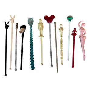 Lot Of 12 ~ Vintage Plastic Souvenir Swizzle Sticks Jack Daniels Disney Playboy